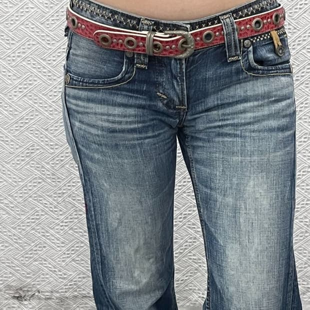 빈티지 레트로 Y2K 스트릿 펑크 레드 뱀피 아일렛 벨트 C10848