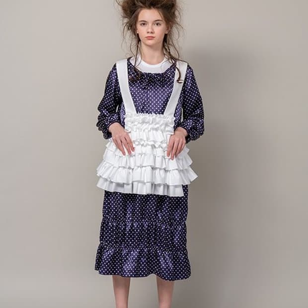 Dot Shirring Satin One Piece