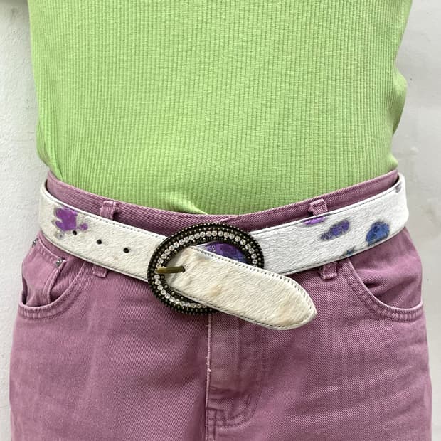 white calf hair neon cubic belt