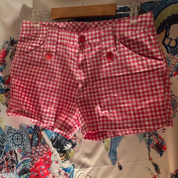 아디다스 핑크 체크 단추 숏팬츠 반바지 핀터무드