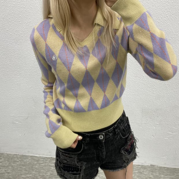 키르시 아가일패턴 아이보리 카라니트 1