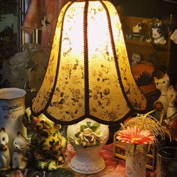 80s 포셀린 장미 꽃포지 도자기 엔틱 램프