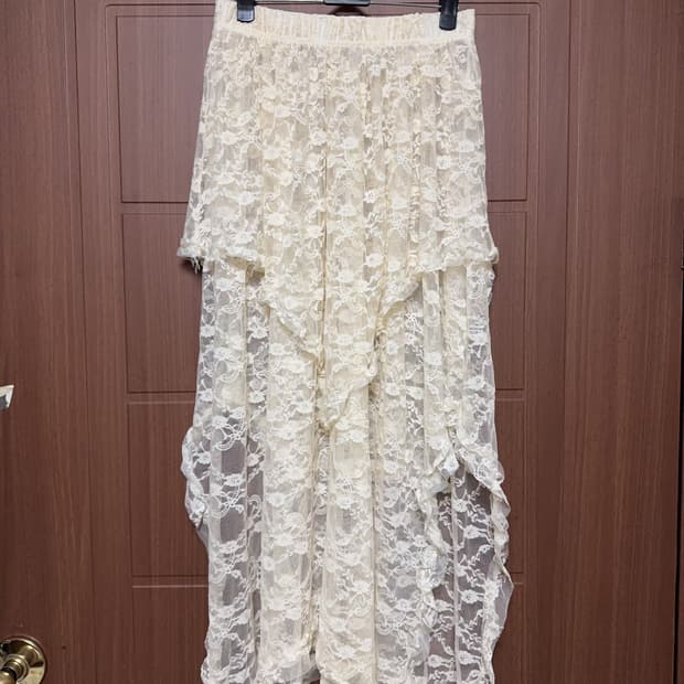 빈티지 모리걸 보헤미안 아이보리 레이스 언발 롱 스커트