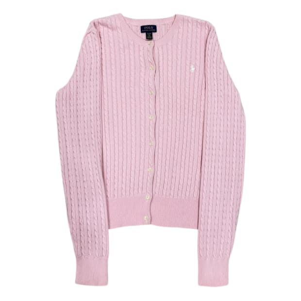 폴로랄프로렌 걸즈 딸기우유 핑크 꽈배기 니트 가디건 XL