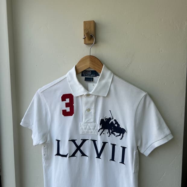 폴로 랄프로렌 화이트 빅포니 반팔 럭비티 카라티