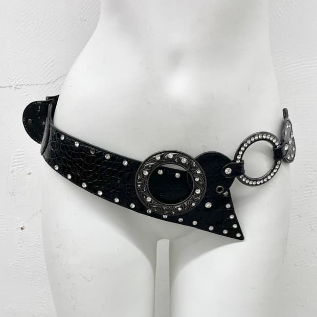 락시크 큐빅 디테일 와이드 벨트