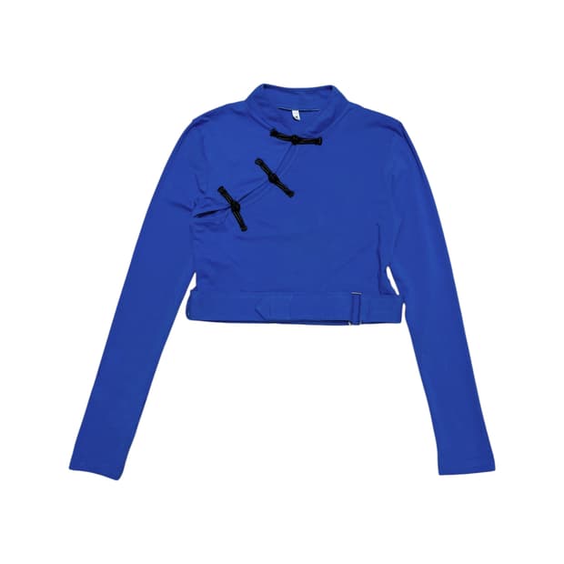 China Buckle Detail Cropped Top_Blue