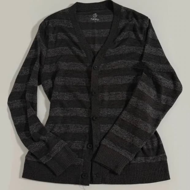빈티지 너드 스트라이프 가디건 차콜