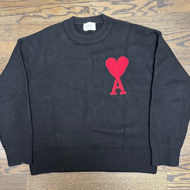 아미 빅하트 로고 메리노 울 스웨터 블랙L