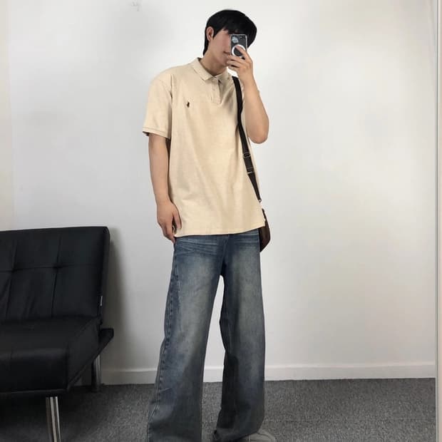 폴로 정품 pk티 오버핏 오트밀