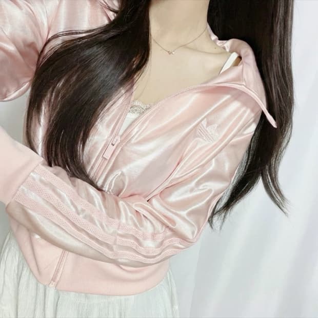 아디다스 파이어버드 피티드 새틴 트랙탑 샌디핑크 s