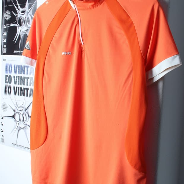 W(XL) 핑 반팔 카라 티셔츠 골프 기능성 반집업 오렌지-H30404