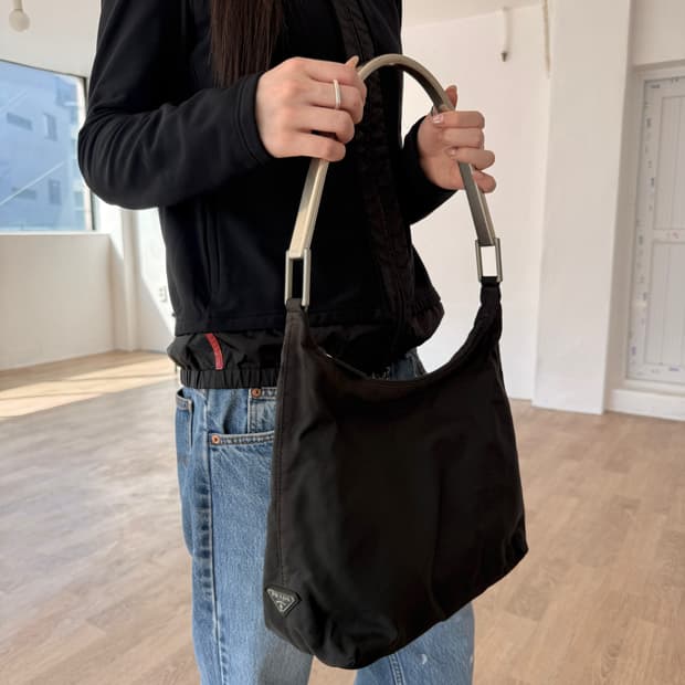 98SS Silver handle Tessuto Shoulder bag