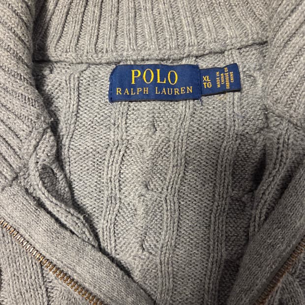 폴로 랄프로렌 케이블 니트 반집업 XL 회색