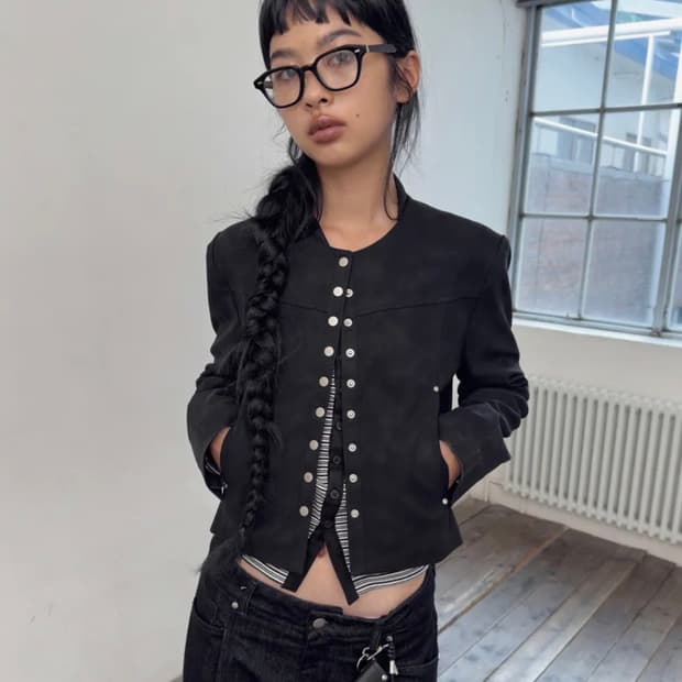 포르테나 자켓 LEATHER SNAP CROP JACKET-BLACK