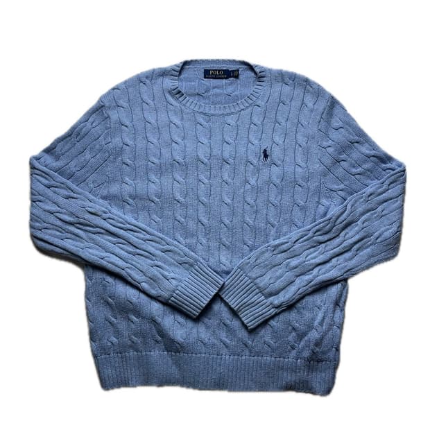 폴로 랄프로렌 꽈배기 하늘색 니트 중고 구제 빈티지