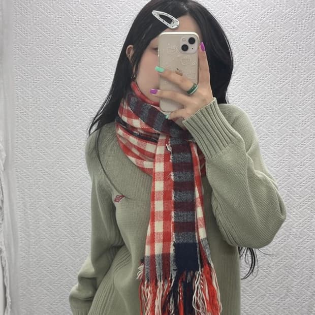 빈티지 홀리데이 레드 블록체크 목도리 머플러 C07148