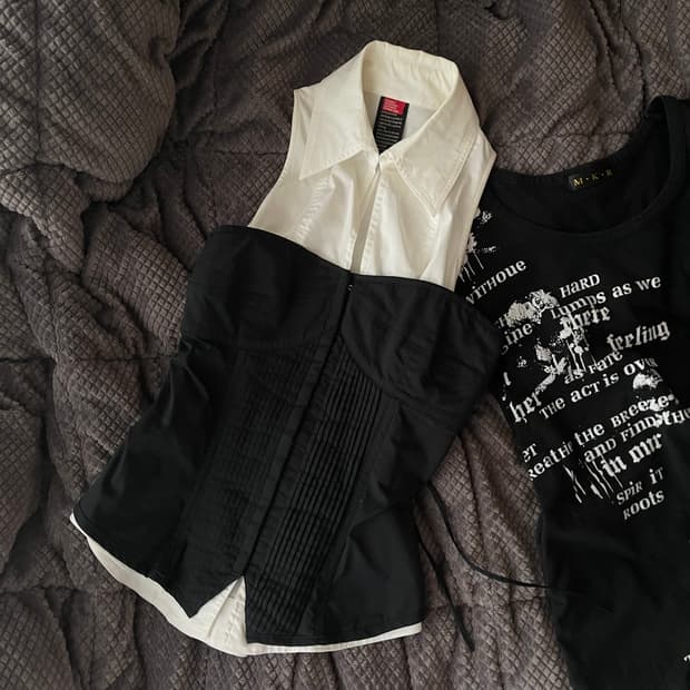 펑크 홀터넥 코르셋 셔츠 뷔스티에