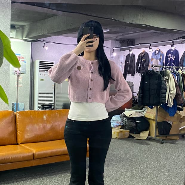 스컬프터 스몰 로고 모헤어 가디건 B3190