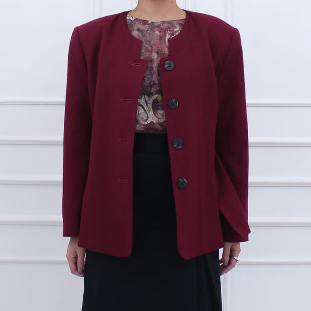 일본 빈티지 버건디 슬릿 라운드넥 자켓