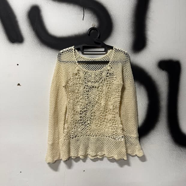 VTG 빈티지 아이보리 크로쉐 펀칭 그물 니트
