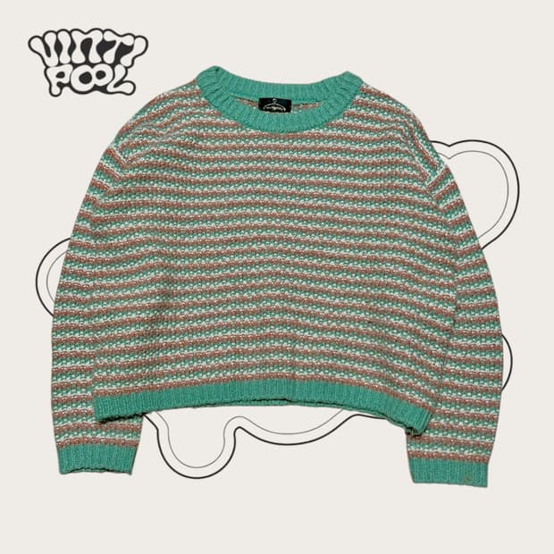 빈티지 스트라이프 반크롭 니트 스웨터