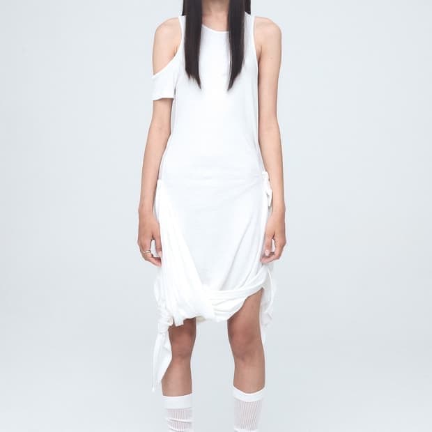 나체 원피스 드레스ASYMMETRIC DRAPING DRESS WHITE
