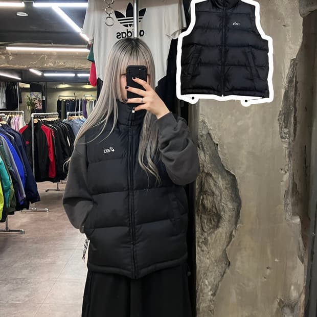 아식스 패딩 조끼 블랙 100 #csz2808