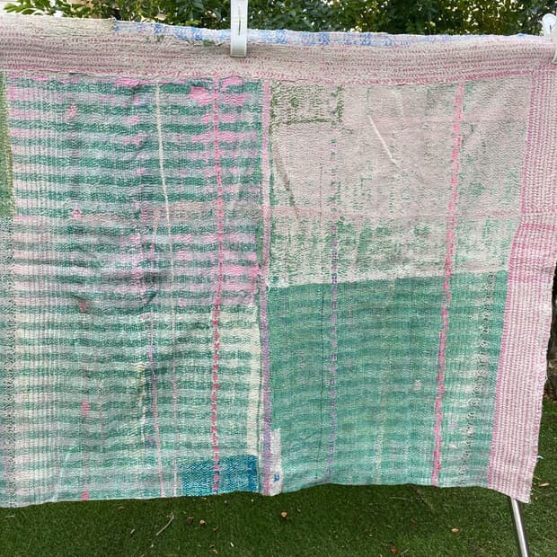 빈티지 칸타 퀼트 러그 블랭킷 인도 퀼트 보로 사시코