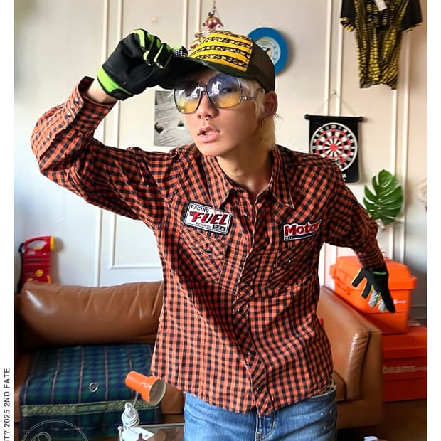 90-00s 76 Lubricants Orange Check Shirt