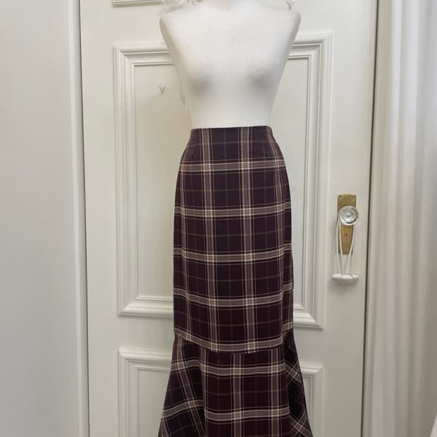 INGNI wine pink check flare cotton long 