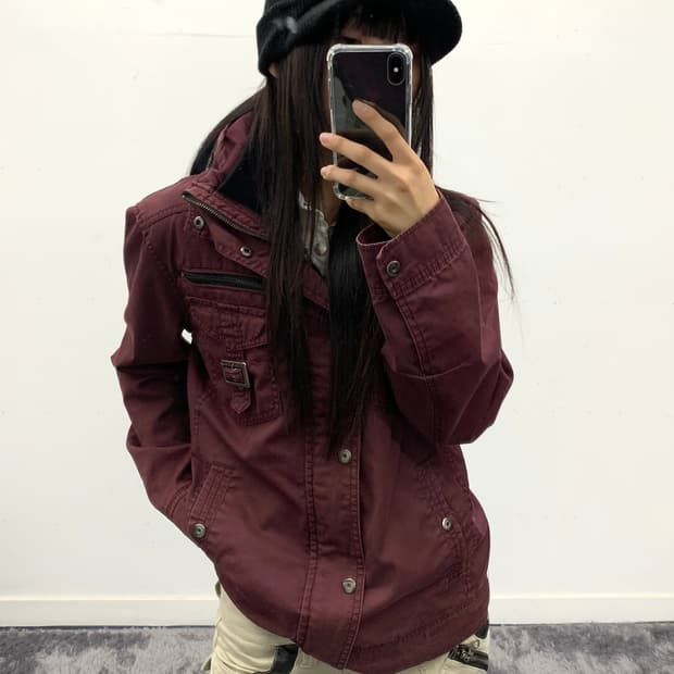 버건디 디테일 바이커 자켓 