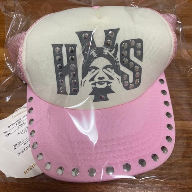 히스테릭 글래머 씨 노 이블 스터드 메쉬 캡 핑크