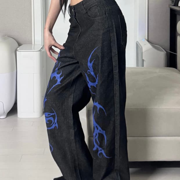 ༒ Abstract Moon Eye Print Jeans