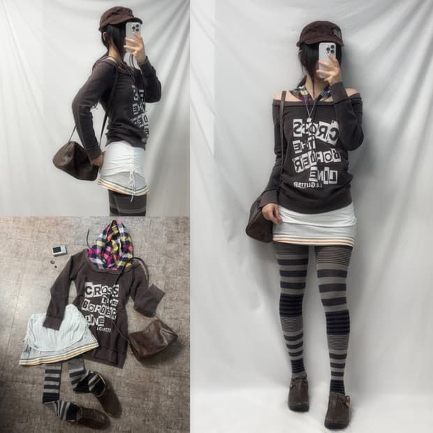 레이어드 후디 투웨이 탑 스커트/레깅스 3pcs SET