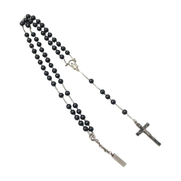 돌체앤가바나 빈티지 블랙 우드 비드 로자리 목걸이