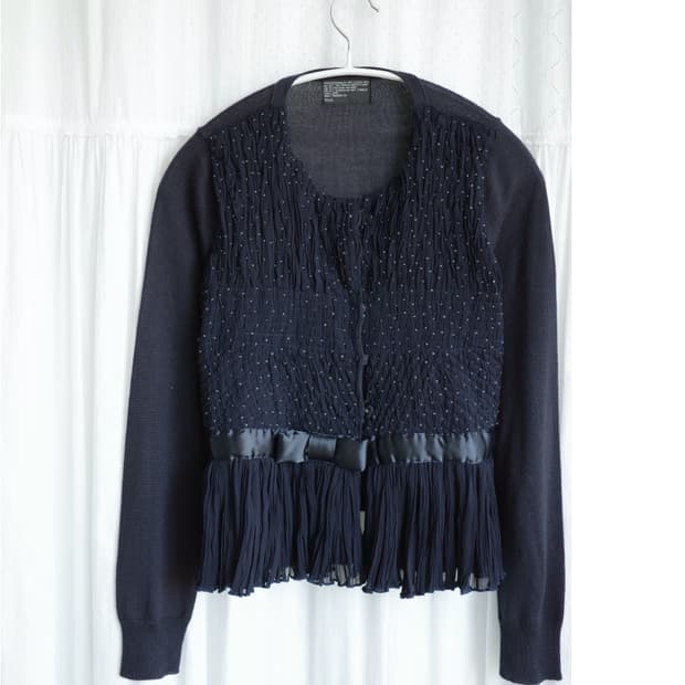 Navy dot ribbon cardigan