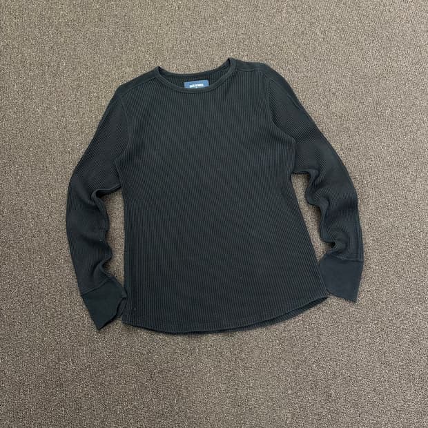 XL)BACK NUMBER 빈티지 블랙 와플 롱슬리브