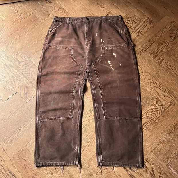 [40]칼하트 USA 더블니 블리치드 워싱 브라운 워크팬츠