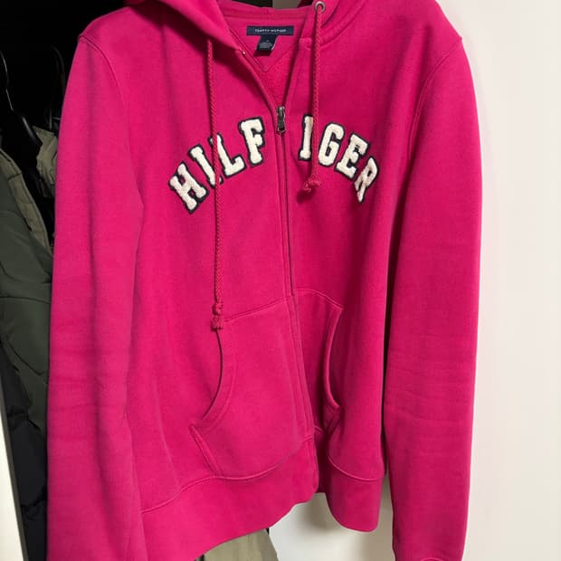 타미 힐피거 핫핑크 기모 후드 집업