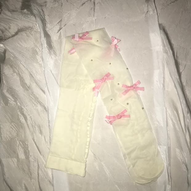 라떼갸루 하구미 핑크 리본 큐빅 스타킹