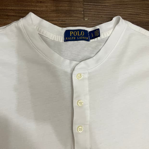 폴로 랄프로렌 화이트 코튼 헨리넥 긴팔 티셔츠