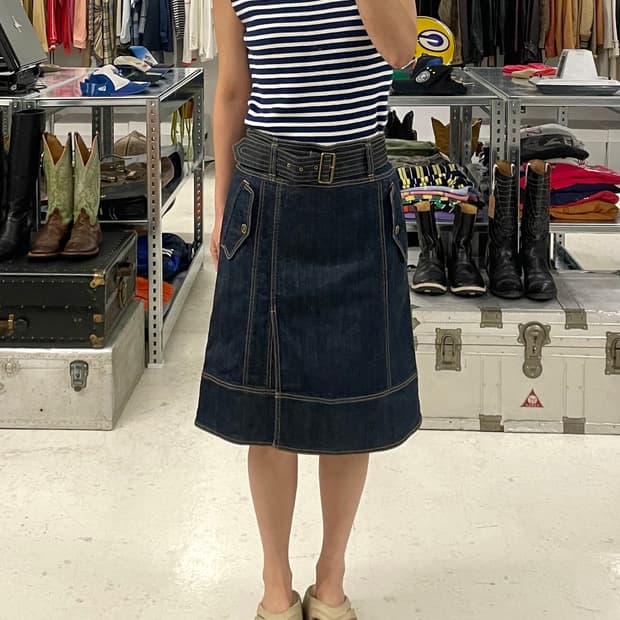 BURBERRY belted denim skirt 버버리 벨트 데님스커트