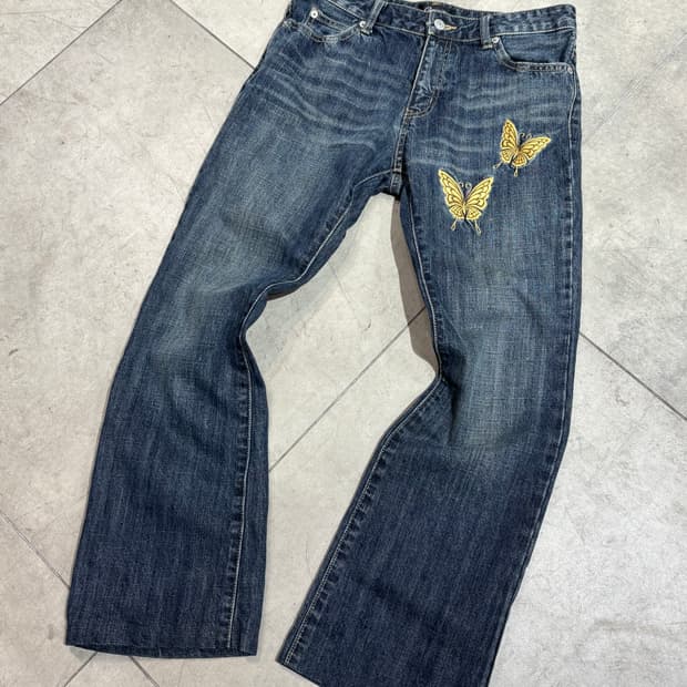 Oririn 나비 자수 워싱 데님팬츠