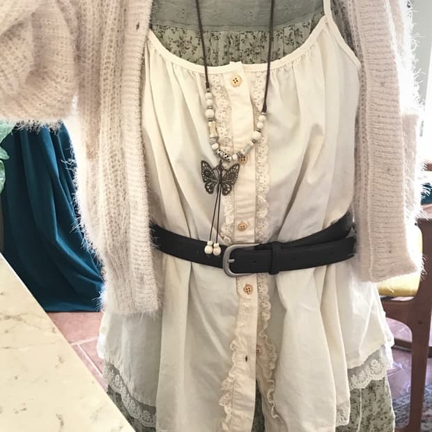 미사용)히니츠키)레이어드)허브모리걸 레이스단추 뷔스티에 나시 (베이지)