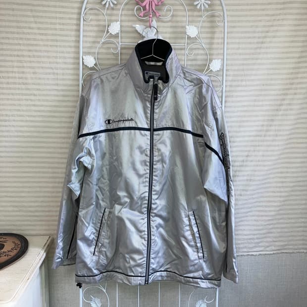 빈티지 챔피언 실버 바람막이 y2k 스트릿 갸루 펑키466