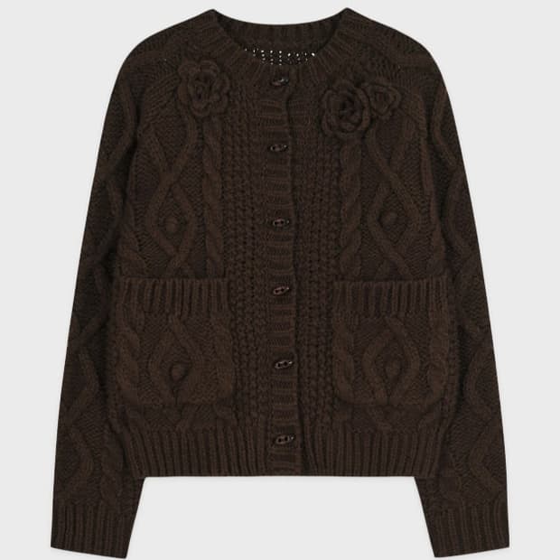 시눈 브라운 니트 가디건 Flower Knit Cardigan