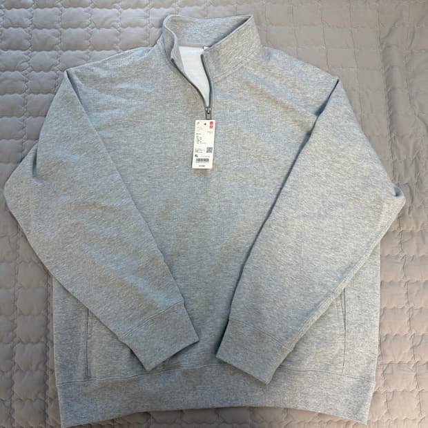 유니클로 1/4 하프집 맨투맨 스웻셔츠 XL 그레이 새제품