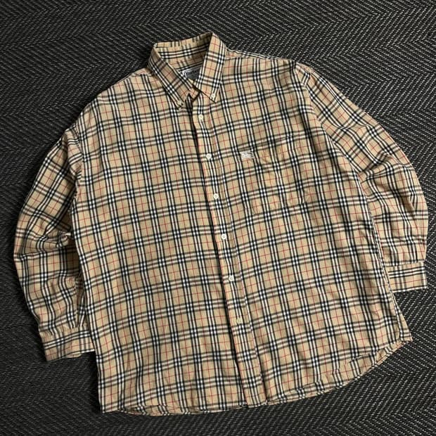 90s 버버리 베이지 노바체크 레트로 셔츠 베이지 y3231