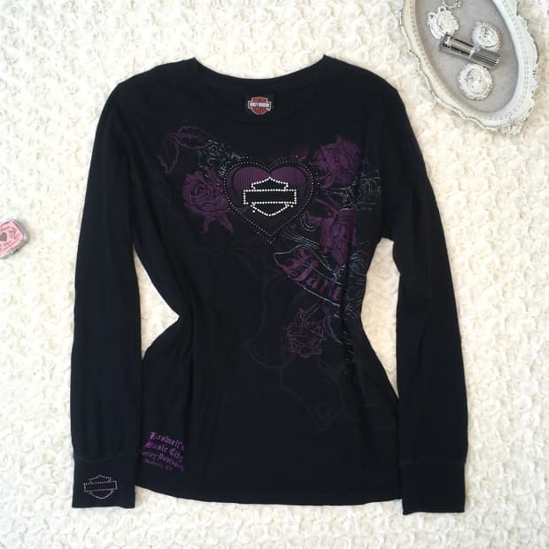 harley davidson y2k purple beads rose t